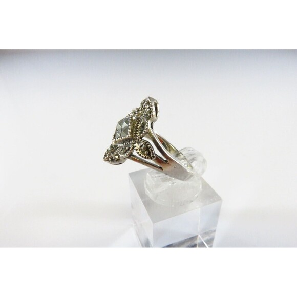 Sterling Marcasite Fancy Oblong Silver Ring Art Deco Style Size 6.5 - Picture 4 of 9